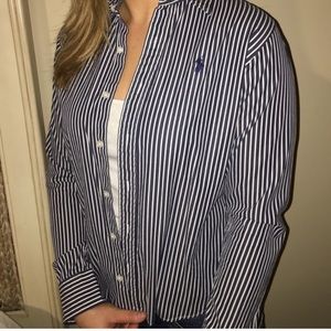 Navy and white striped polo